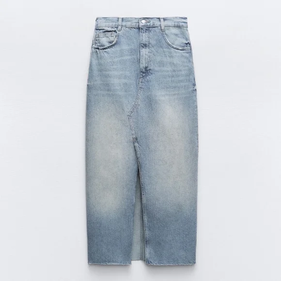 Zara Long Denim Slit Skirt size XS blue - Picture 8 of 15